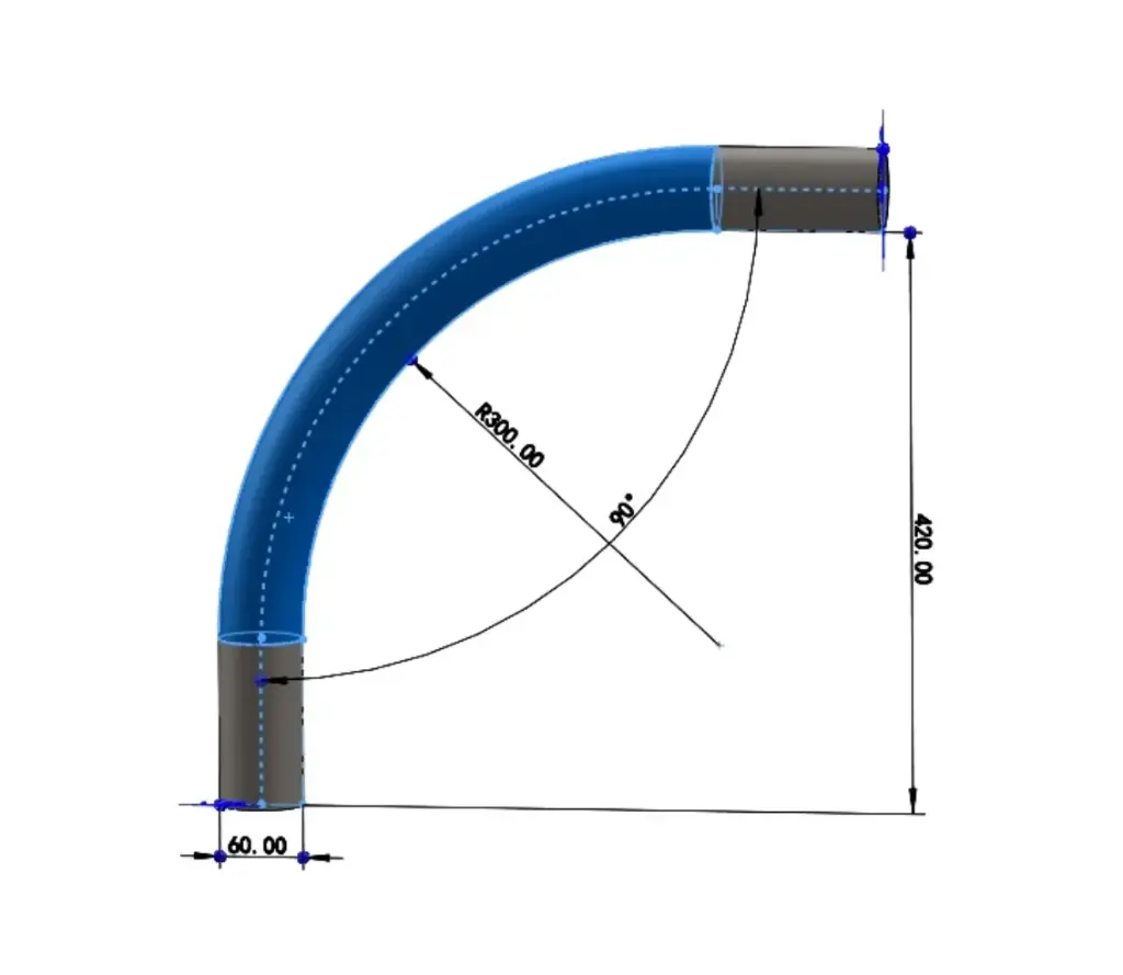 Elbow 60 x R300mm, bend 90°, SS